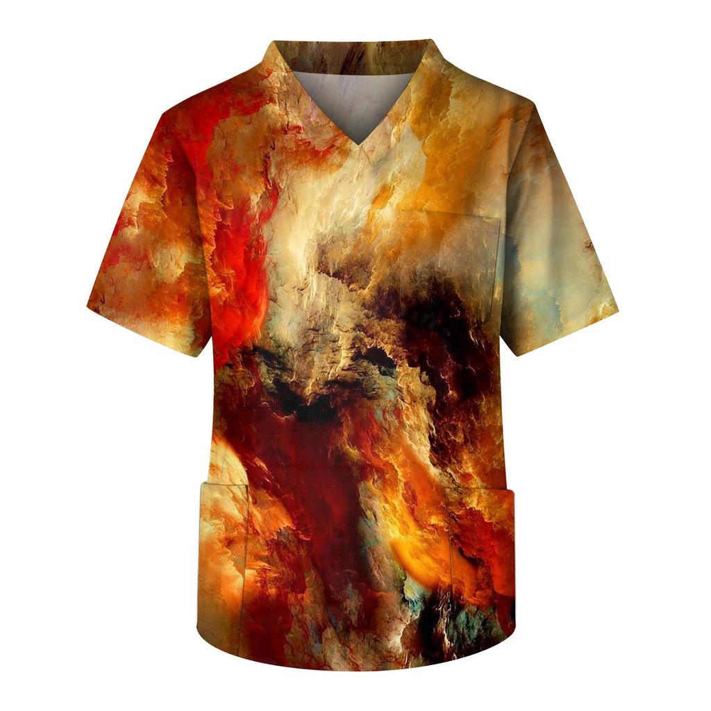 Мужская рабочая блузка с короткими рукавами и v-образным вырезом с принтом, топ с нагрудным карманом