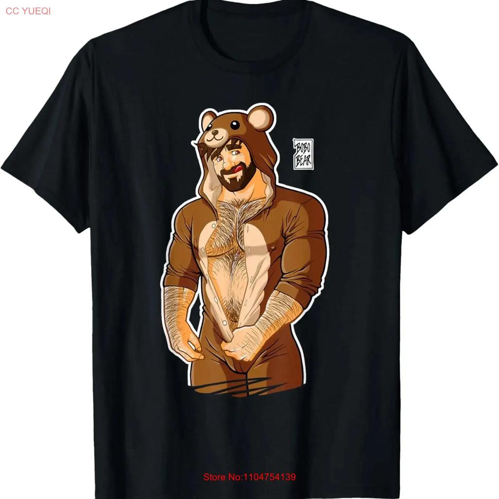 Mens Black Cartoon Bear T Shirt Small Crew Neck Classic Fit L vintage Washed Versatile Slightly Stretched homme fashion
