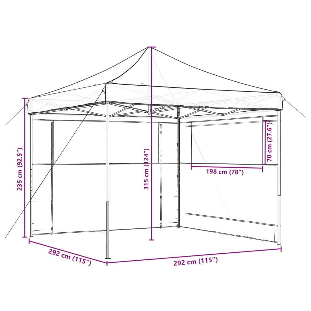 Foldable Pop Up Party Tent with 2 Side Panels Orange