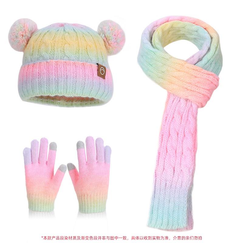Kids Winter Hat Scarf Gloves Set Warm Fleece Lined Knit Beanie Ear Protection Unisex Toddler Baby Boys Girls