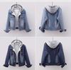 2025 Women's Slim-Fit Hooded Denim Fleece-Lined Jacket - Korean Style, Spring/Autumn, Long-Sleeved, Short Student Top
