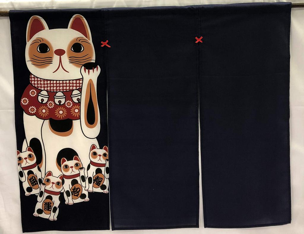 Ягисэй Норэн Белый и Темно-синий Счастливый Вертикальный Норэн Ручные полотенца Шторы Манэки-нэко (Счастливый Манэки-нэко) Манэки-нэко (Счастливый Манэки-нэко) Шторы,