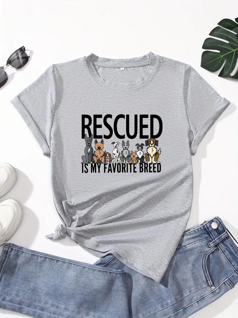 Футболка с круглым вырезом и принтом RESCUED & Dogs, повседневный топ с коротким рукавом для весны и лета, женская одежда