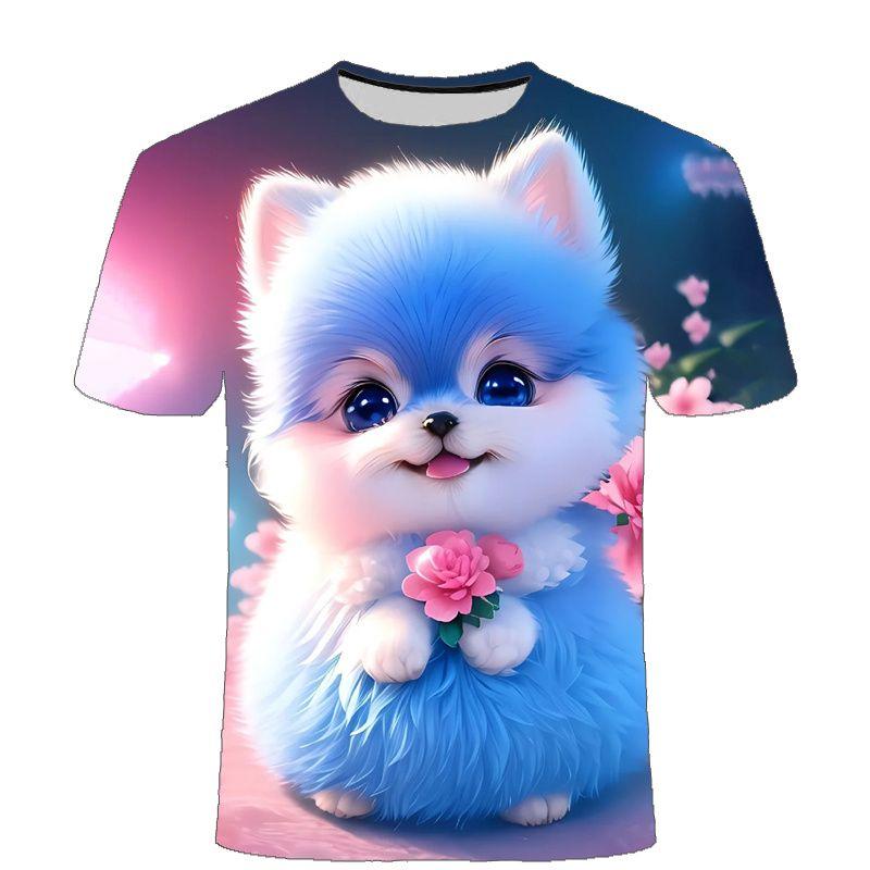 Летняя новинка 2024 года, серия Sweet Dog, стильная мужская и женская футболка с коротким рукавом с 3D-принтом, модная