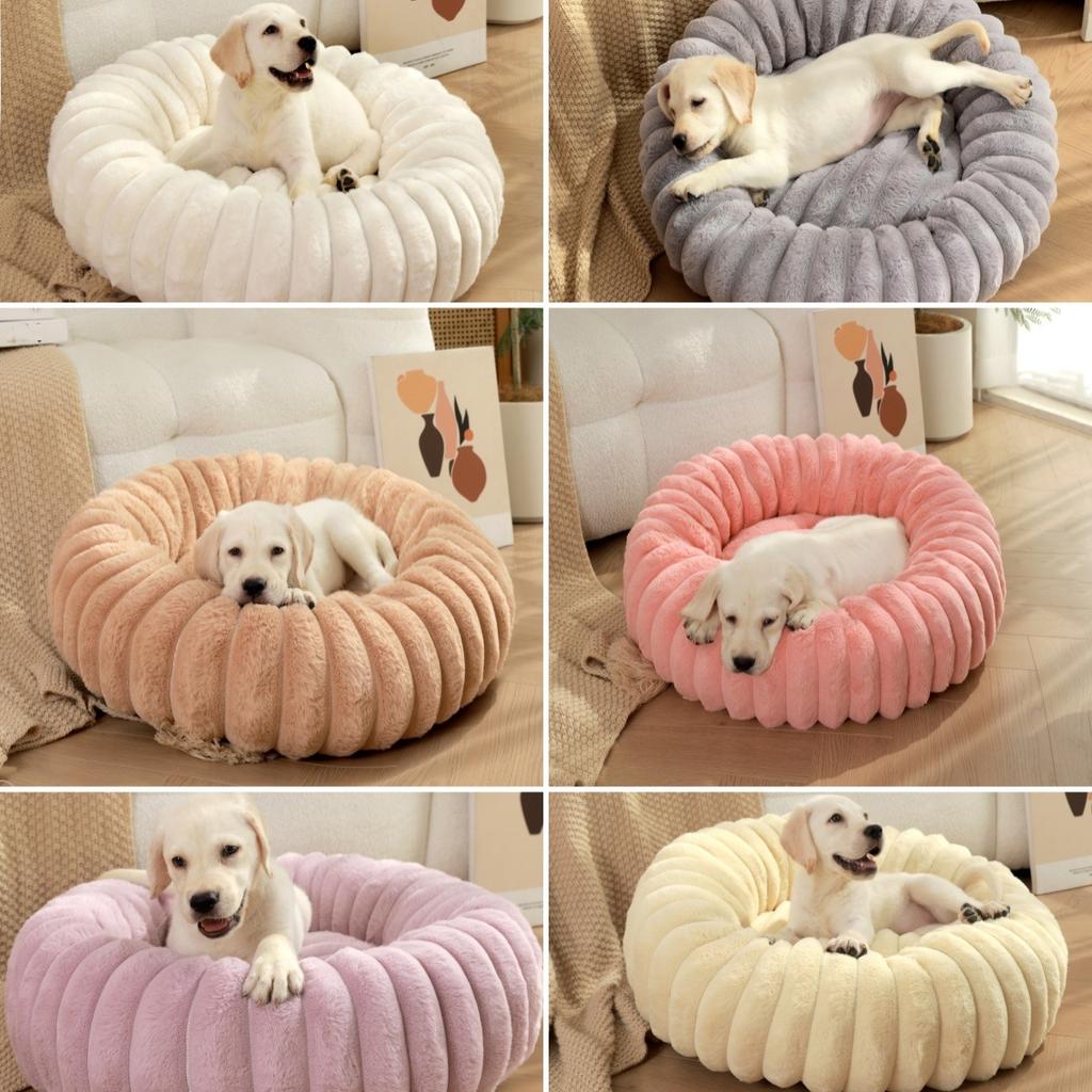 New Pet Nest High Gram Straight Strip Rabbit Plush Pet Mat Long Hair Round Cat Nest Winter Warm Dog Bed Dog Kennel