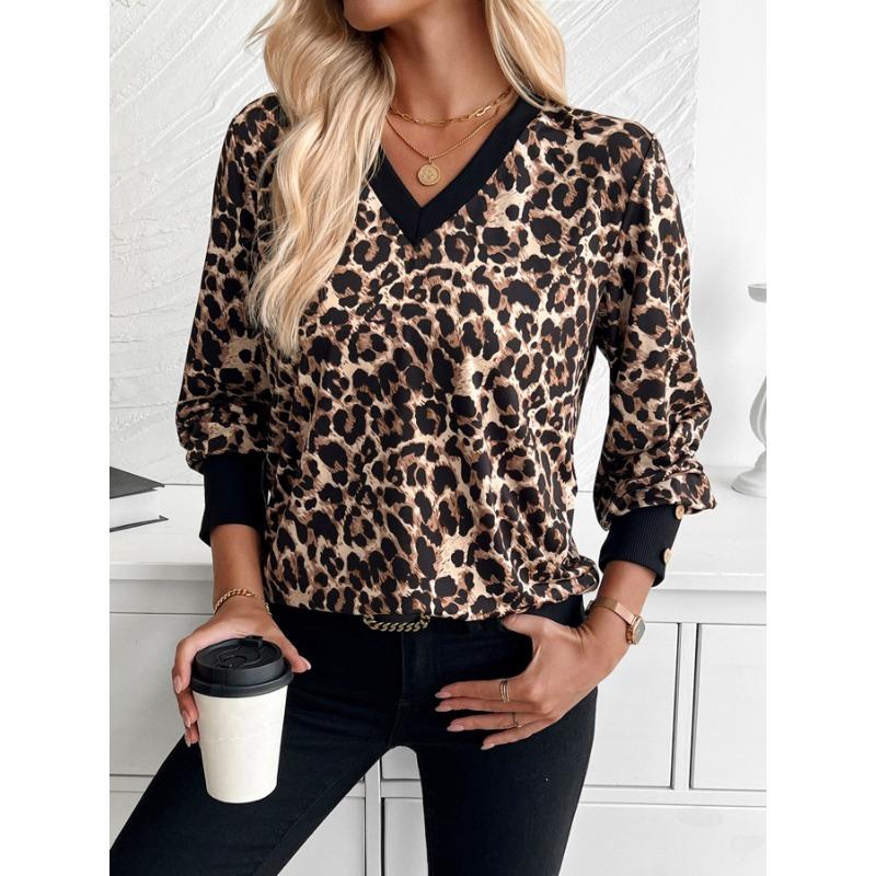 YYFS Women's Fashion Casual Spring Fall Houndstooth Print Long Sleeve V-Neck Blouses & Shirts