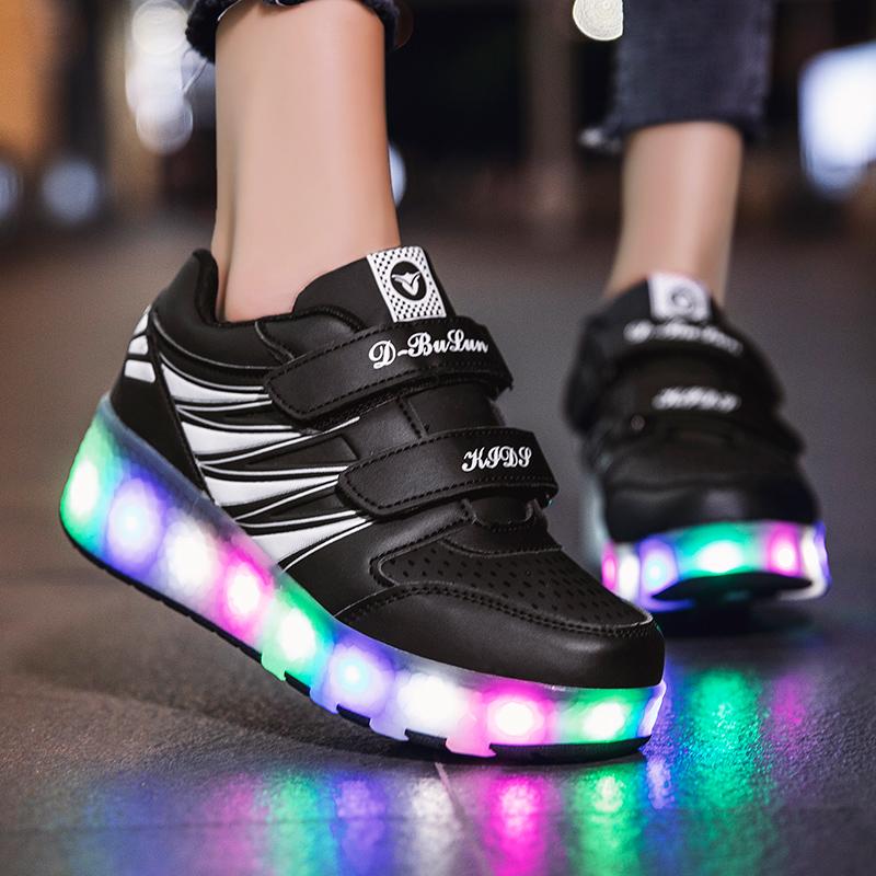 Children's Rechargeable Roller Skates Double Roller Skates Men/Women LED Lighting Shoes Sneakers