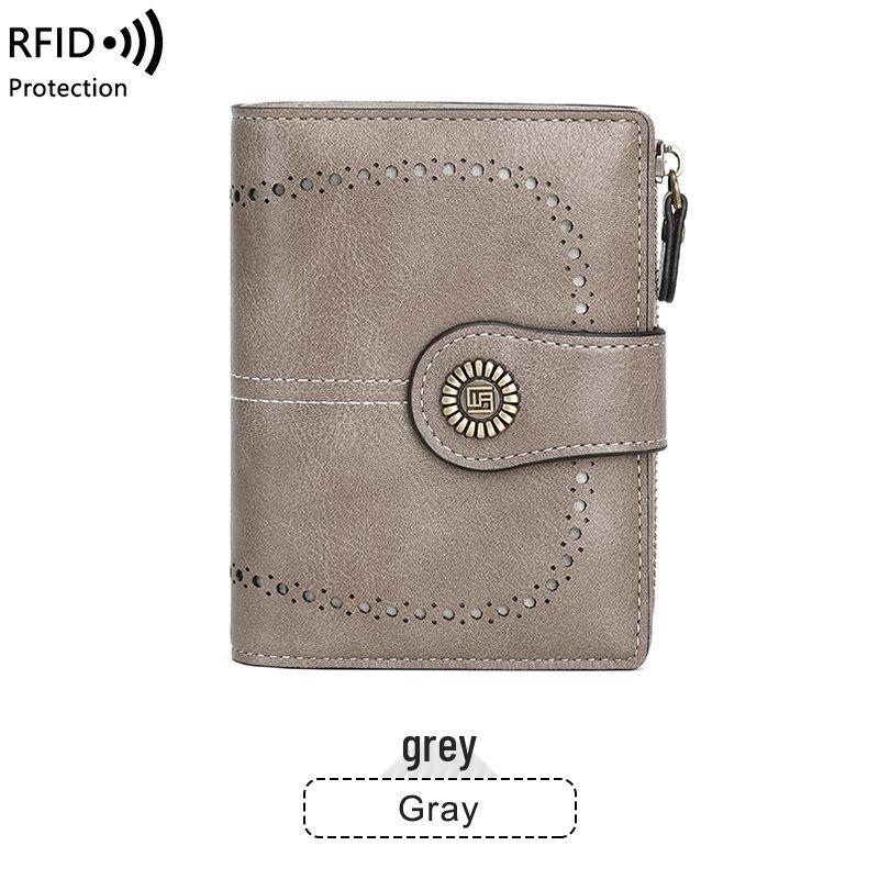 Women's RFID Anti-theft Leather Wallet: Multi-card Slot, Buckle & Zipper - European & American Fashion