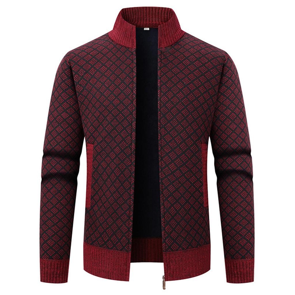 Men's Stand Collar Plus Velvet Thickened Long Sleeve Cardigan Knitted Jacket Men's Warm Sweater