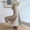 Korean Fashion Autumn Winter Women Midi Warm Skirt High Waist Beige Black Khaki Knitting Skirt Tassel Mermaid Knitted Thick Skirts