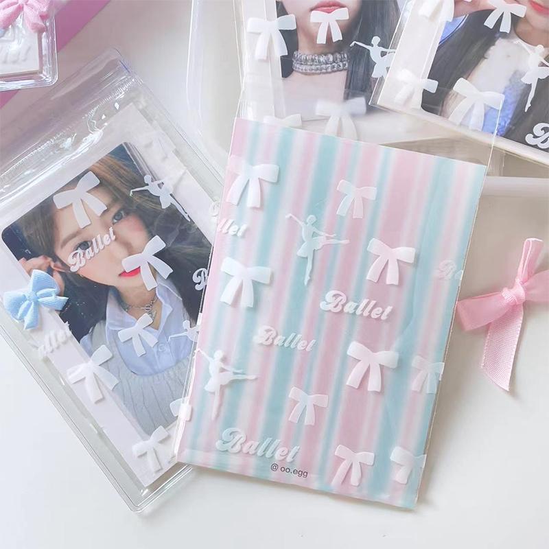 50 шт. Ins Ballet Style Photocard Protector Kpop Bowknot Print Самоклеящиеся пакеты Opp для карточек Подарочная упаковка Самозапечатывающийся пакет