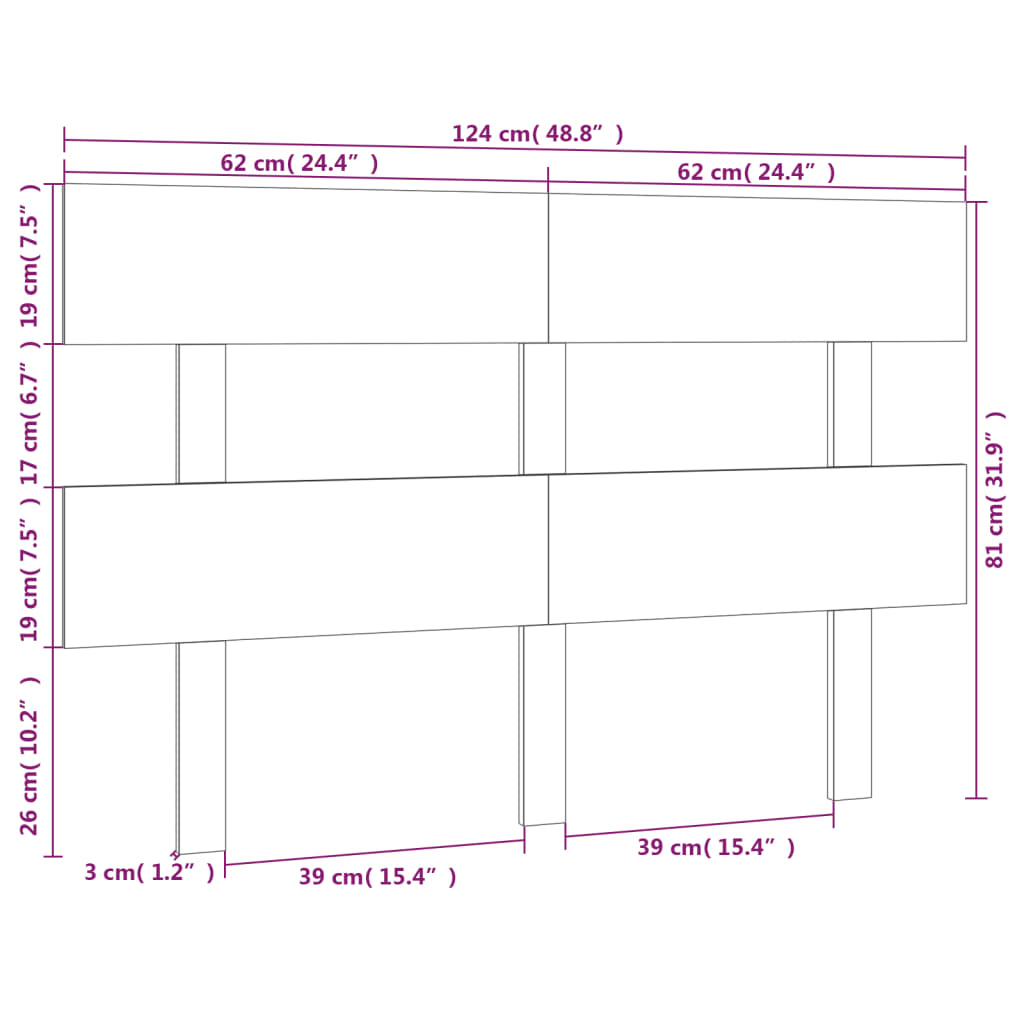 Vidaxl Wezgłowie Łóżka, 124X3X81 Cm, Lite Drewno Sosnowe