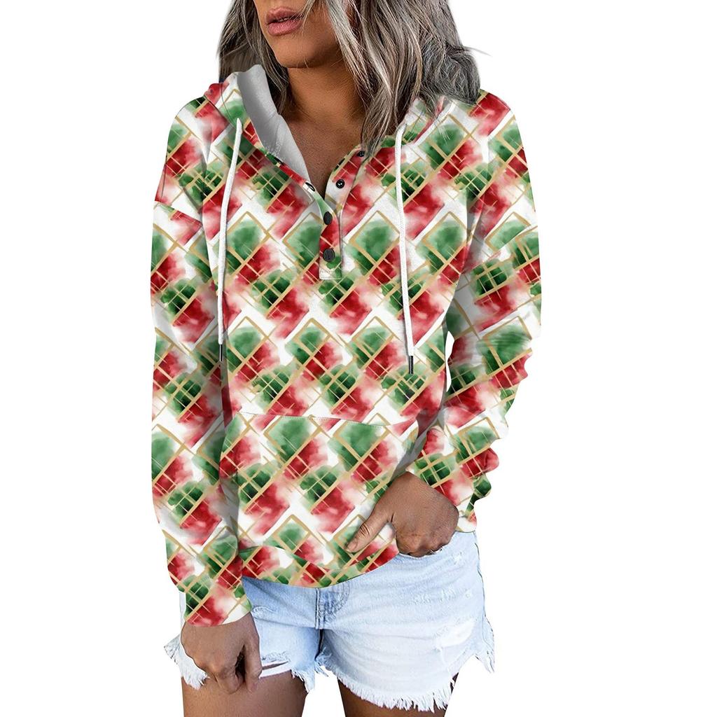 Женские повседневные модные принты с длинным рукавом на пуговицах пуловеры с капюшоном толстовки