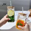 Stylish Glass Cups for Parties And Events Cup with Lid Straw, Square Clear Borosilicate Heat Unique Glassware Collectibles Resistant Tumbler, Portable