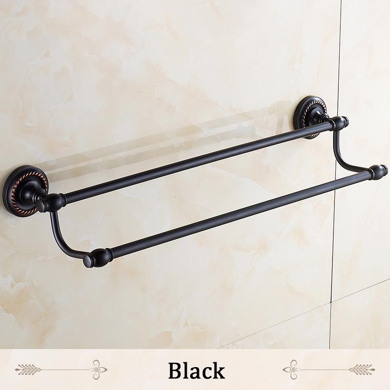 Towel Bars Double Rails Brass Wall Shelves Towel Holder Bath Shelf Towel Hanger Bathroom Accessories Black Towel Rack HJ-1311