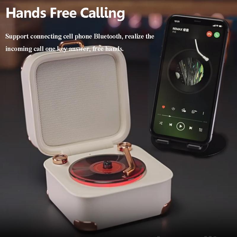 Mini Classic Vintage Bluetooth Speaker Retro Hifi Music Box Vinyl Record Player Design Soundbar Colorful Ambient Light with Mic