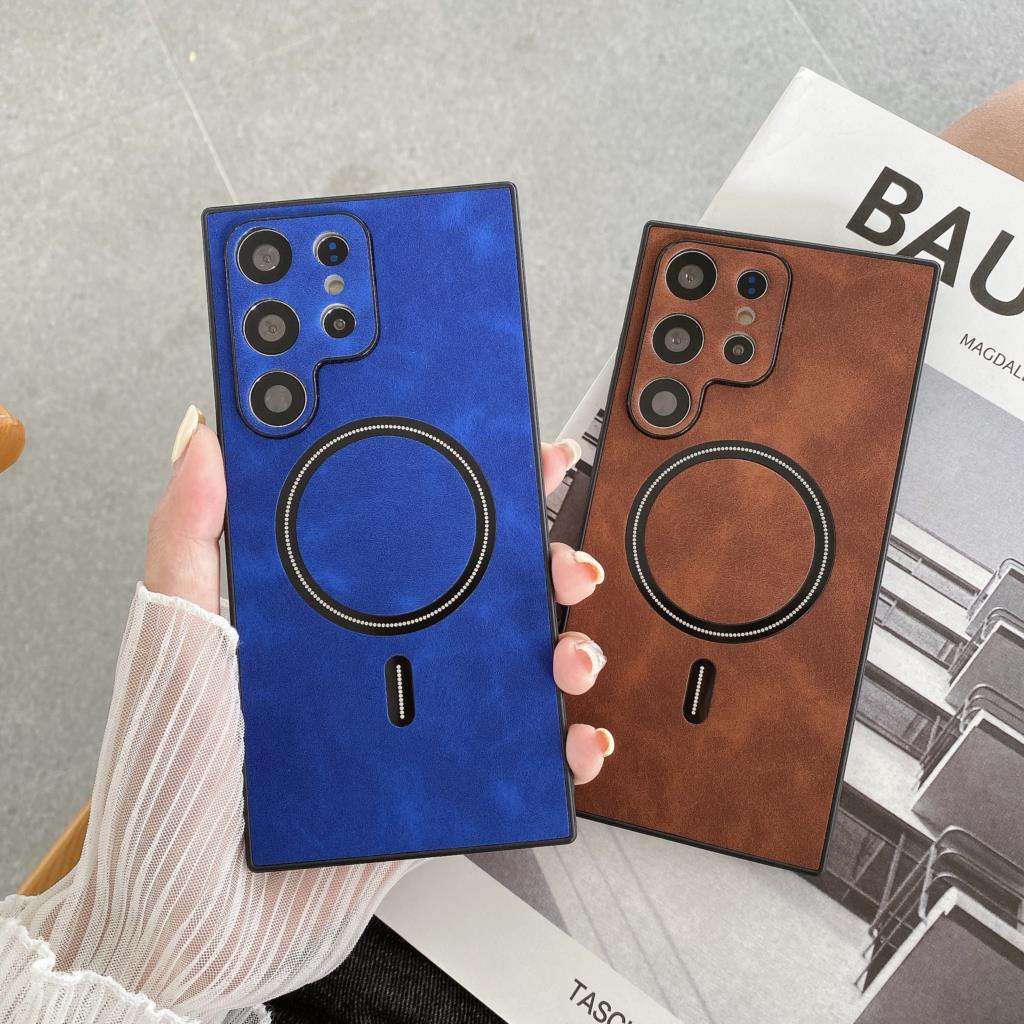 Luxury Sheepskin Leather Case for Samsung Galaxy S26 S25 S24 S23 S22 S21 Plus Ultra for Magsafe Magnetic Wireless Charging Cover