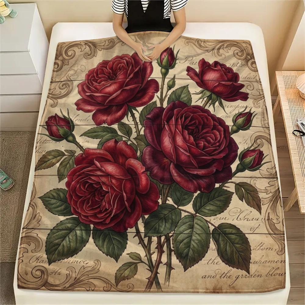 1PC Retro Tree of Life Flowers Print Flannel Blanket, High quality All Seasons, Home Decor, Warmth and Comfort, Perfect for Christmas Gifts