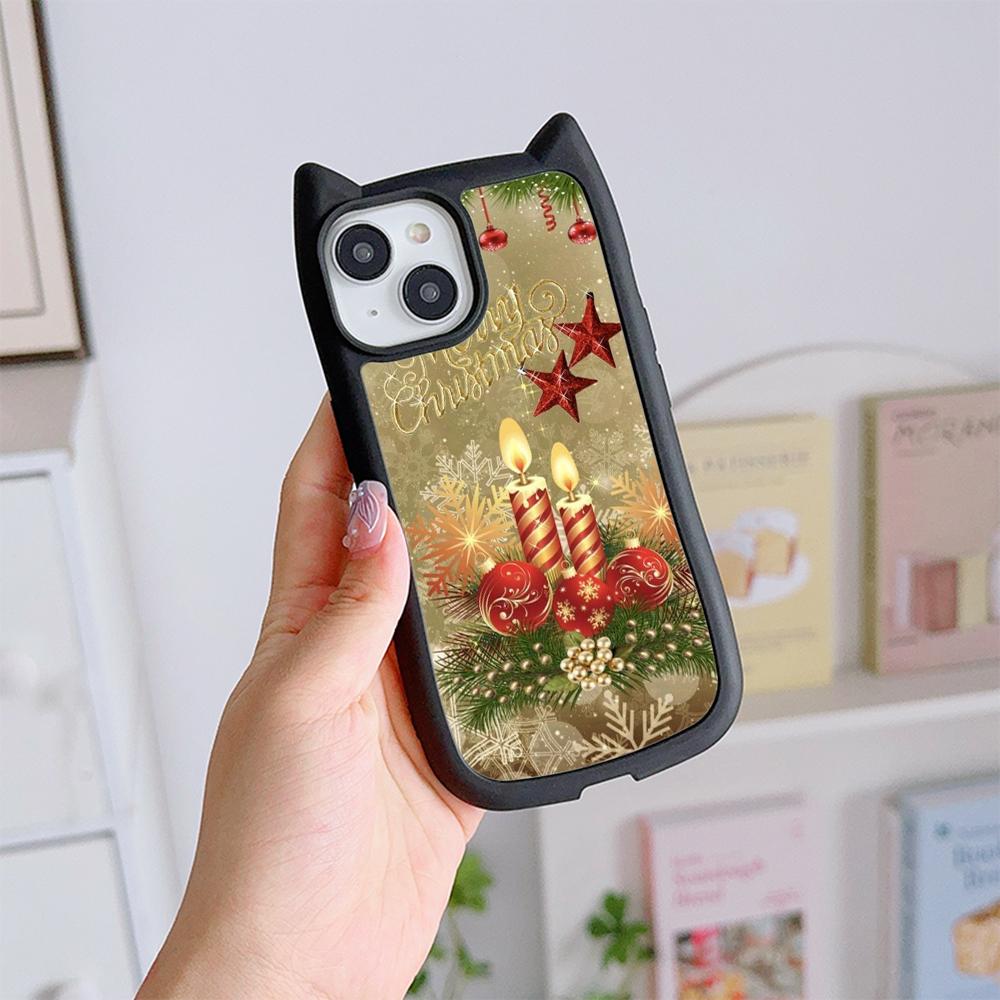 Мягкий чехол для телефона с кошачьими ушками для iPhone 16 15 14 13 12 Pro Max, устойчивый к падениям, прозрачный акриловый чехол NY36, новогодний, рождественский Санта-Клаус, рождественская елка