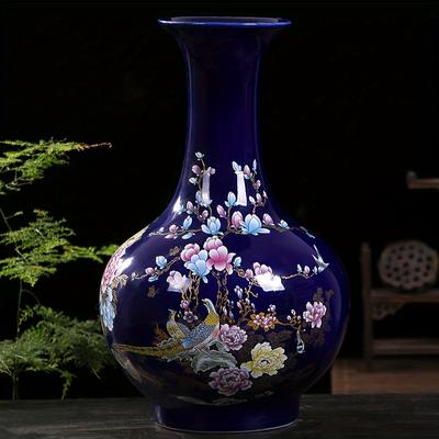 Керамическая ваза Jingdezhen 13,8 дюймов - парчовая ваза с изображением цыпленка из драгоценных камней и цветочным узором с птицами, китайский художественный декор для роскоши