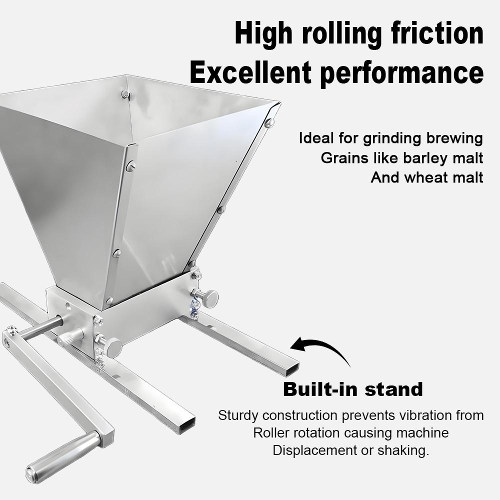 Malt Crusher Barley Grain Grinder Mill 2-roller Manual Adjustable 45# Carbon Steel Mill for Homebrew Beer Brewing