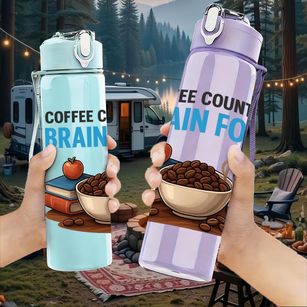 1PC Coffee Brain Food Cup Graphic,750ml Color Plastic Sports Water Bottle,Leakproof Flip Straw Lid,Suitable for Sports Office Home Use