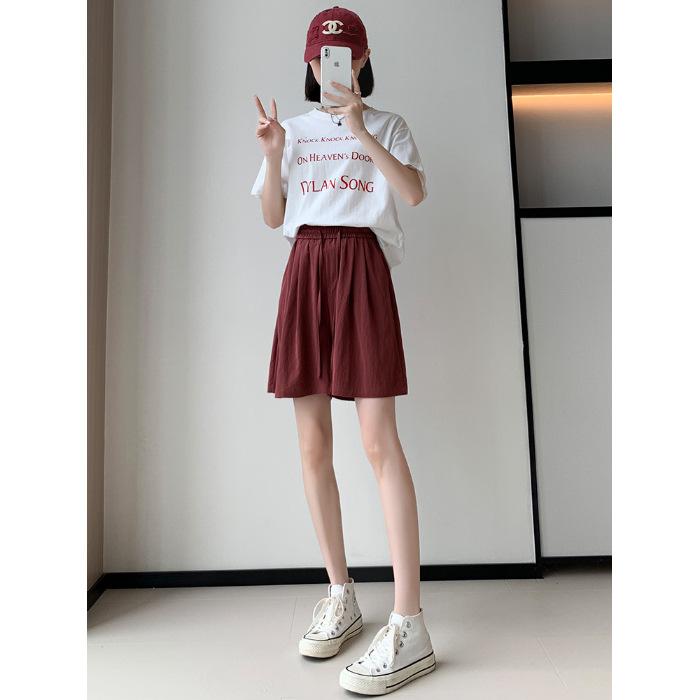 Летние свободные женские шорты из хлопка и льна, повседневные прямые короткие брюки в стиле Харадзюку, широкие шорты до колена с эластичной резинкой на талии, женские шорты