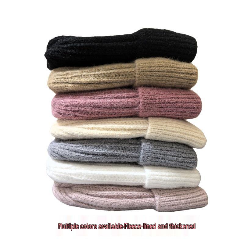 Женская вязаная шапка бини в корейском стиле: Теплая, Толстая и Универсальная Шапка с Защитой Ушей для Осени/Зимы.
