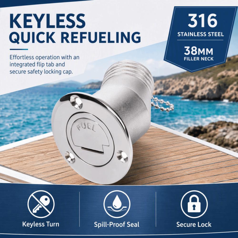 Stainless Steel Fuel Deck Fill 38mm Gas Filler Neck Compact Boat Fuel Cap  for RV Fuel Tank Upgrade