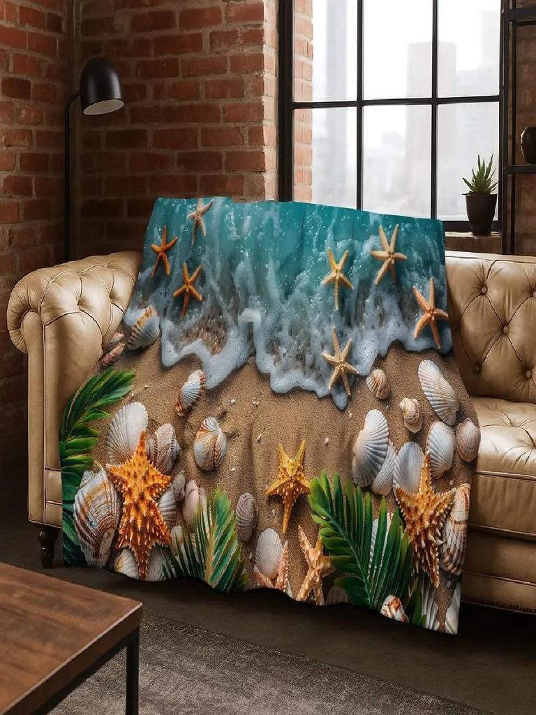 Dream Starfish Shell Tropical Beach Art Flannel Throw Blanket Soft Cozy for Home Bedroom Bed Sofa Cover Gift
