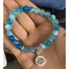 Stripe Mixed Color Agate Buddha Beads Bracelet Hand-Strung Blue Gold Lotus Pendant Natural Stone Jewelry Fashion Charm Bracelets