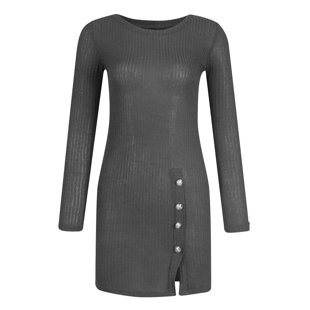 Женское модное повседневное платье на пуговицах, сексуальное облегающее платье, платье с длинным рукавом однотонное