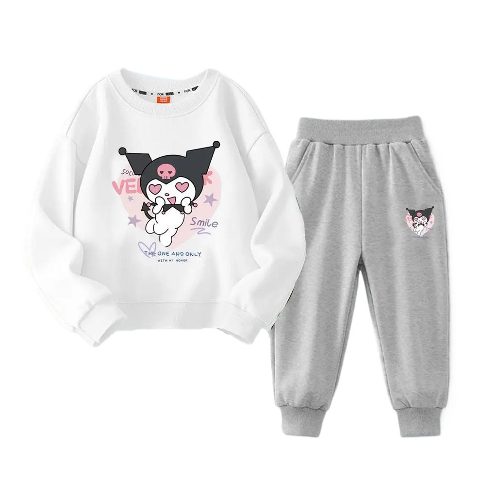 2025 Комплекты детской одежды, детский костюм с капюшоном Cinnamoroll, костюмы для мальчиков, детские костюмы, толстовки с круглым вырезом Kuromi, топы + брюки, комплект из 2 предметов