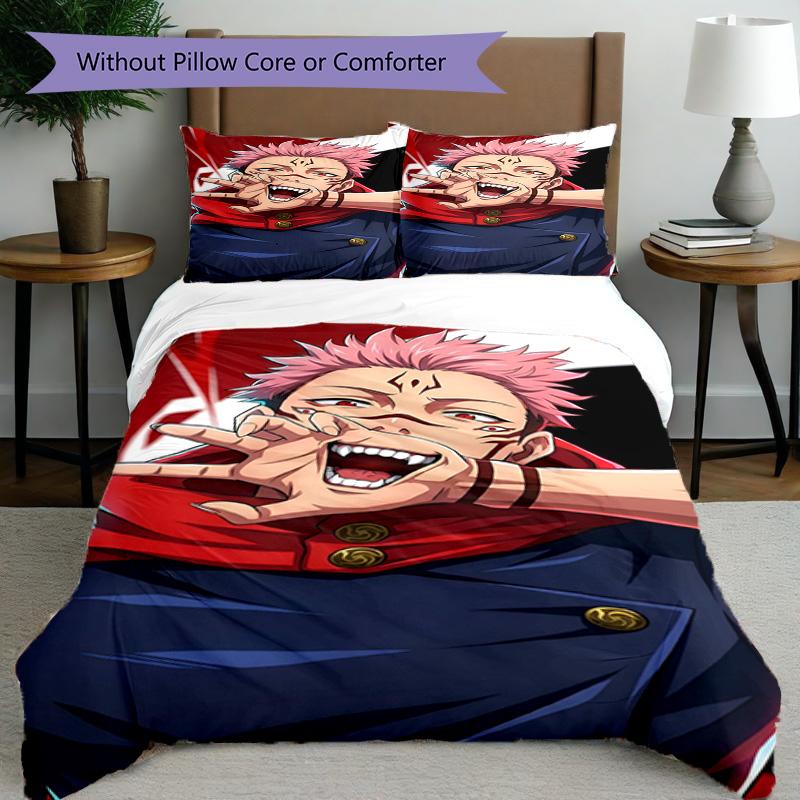 3pcs Duvet Cover Set (1*Duvet Cover + 2*Pillowcase, Without Core), Jujutsu Kaisen Print Bedding Set, Bedroom Decor, All‑Season, Birthday Gift