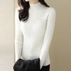 Зимний однотонный облегающий вязаный свитер для женщин, модный полувысокий ворот с длинными рукавами, свитера для женщин, элегантный повседневный однотонный джемпер 25531