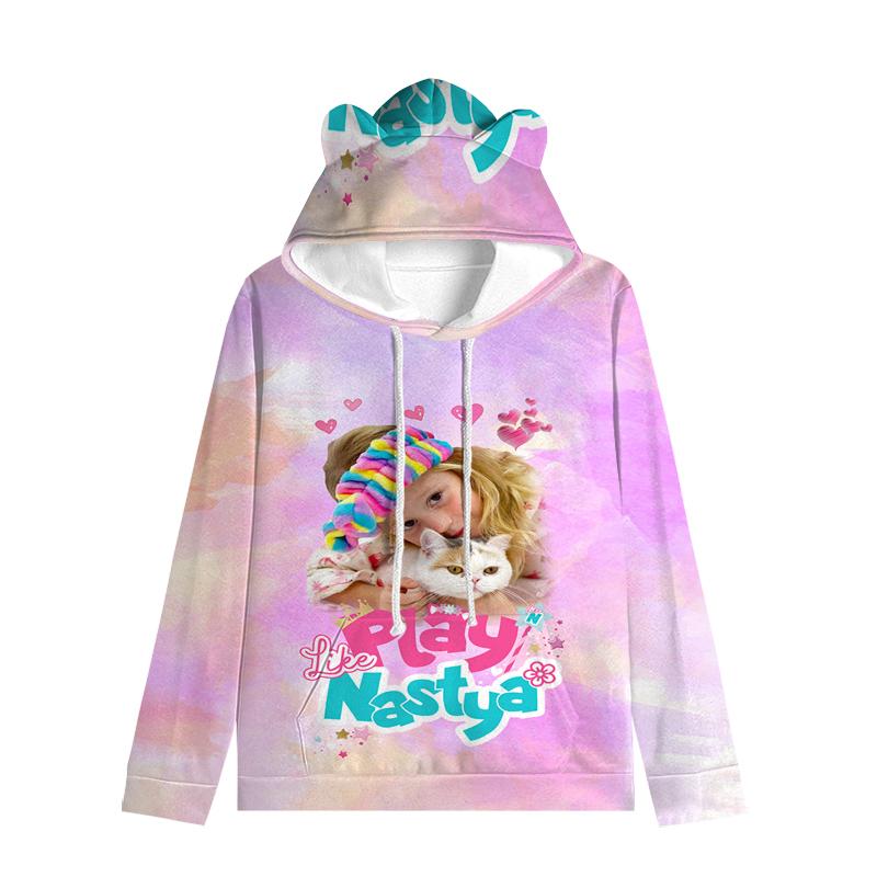 Толстовка с капюшоном для детей Like Nastya с кошачьими ушками, регулируемые ушки, милый мультяшный дизайн, мягкий зимний теплый пуловер для мальчиков и девочек