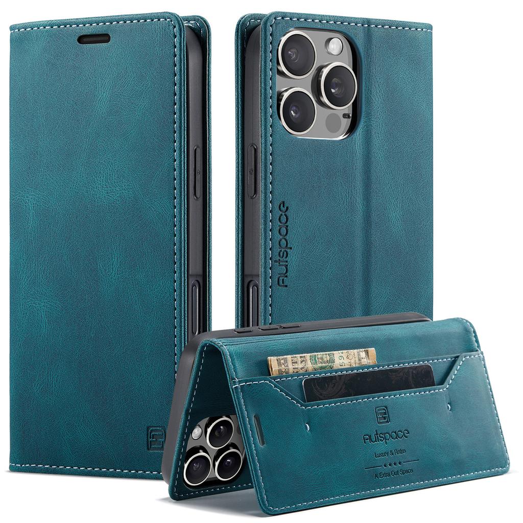 Винтажный кожаный чехол-книжка для iPhone 16 Pro Max с отделением для карт с RFID-блокировкой, матовая ретро-обложка-фолио для женщин и мужчин (4 цвета)