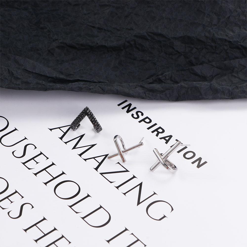 Hip Hop Trend Cross Hollow Silver Plate Geometry Metal Ear Studs Korean Style Earrings Men Earrings