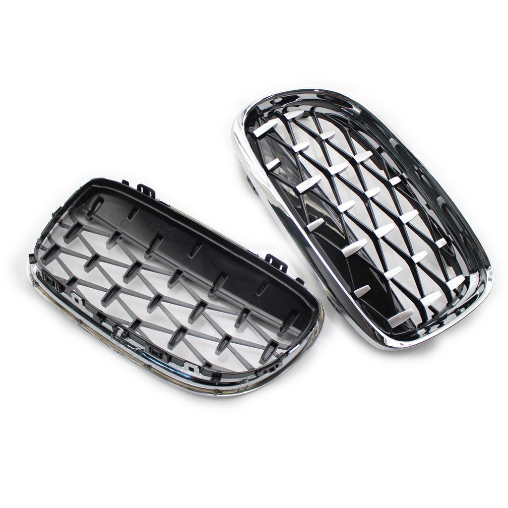 Shiny Black Chrome Diamond Meteor Style Front Kidney Grille For BMW 3 Series E90 E91 4 Doors LCI Facelift 2009-2012