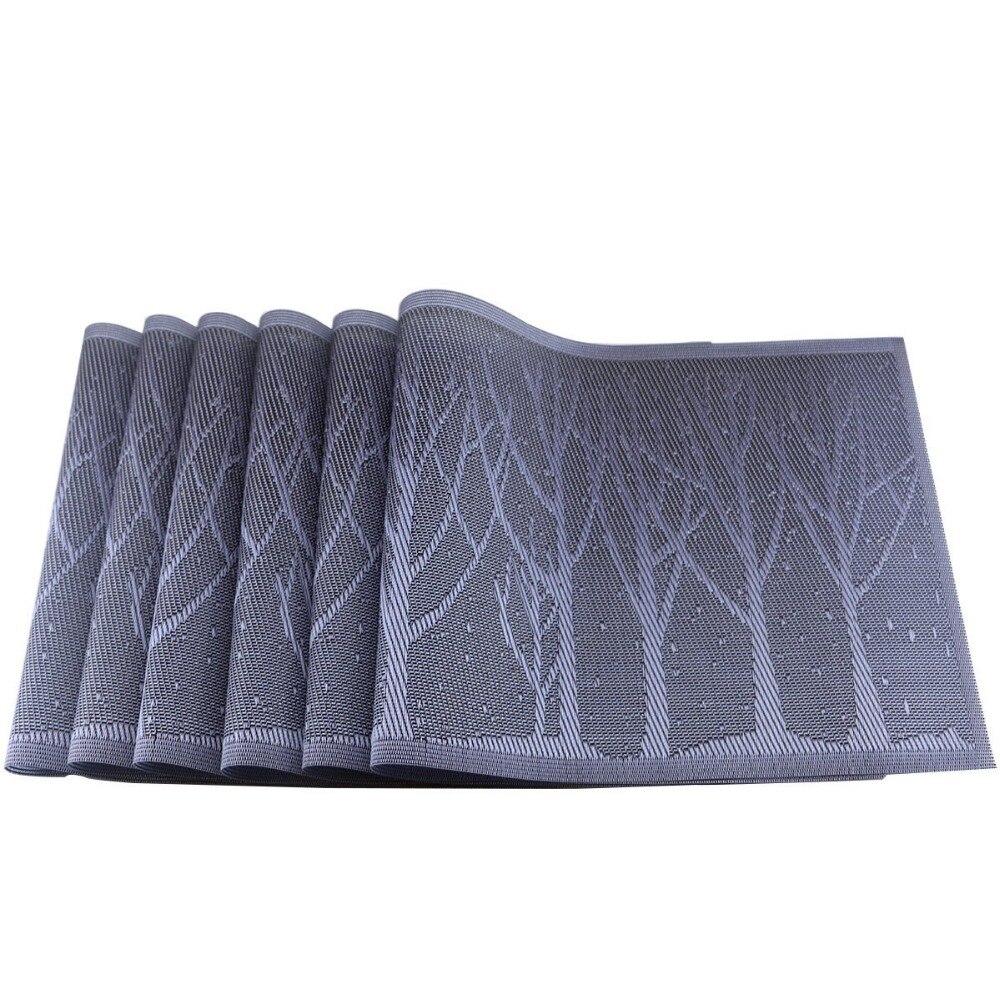 Washable Woven Placemats Tree Theme Non-slip Table Mats For Kitchen Dining Set of 6 Blue Tree/coffee Tree/silver Tree