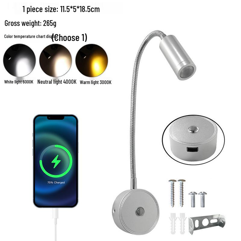 Светодиодный светильник для чтения на гибкой ножке для автодомов и лодок с сенсорным диммированием