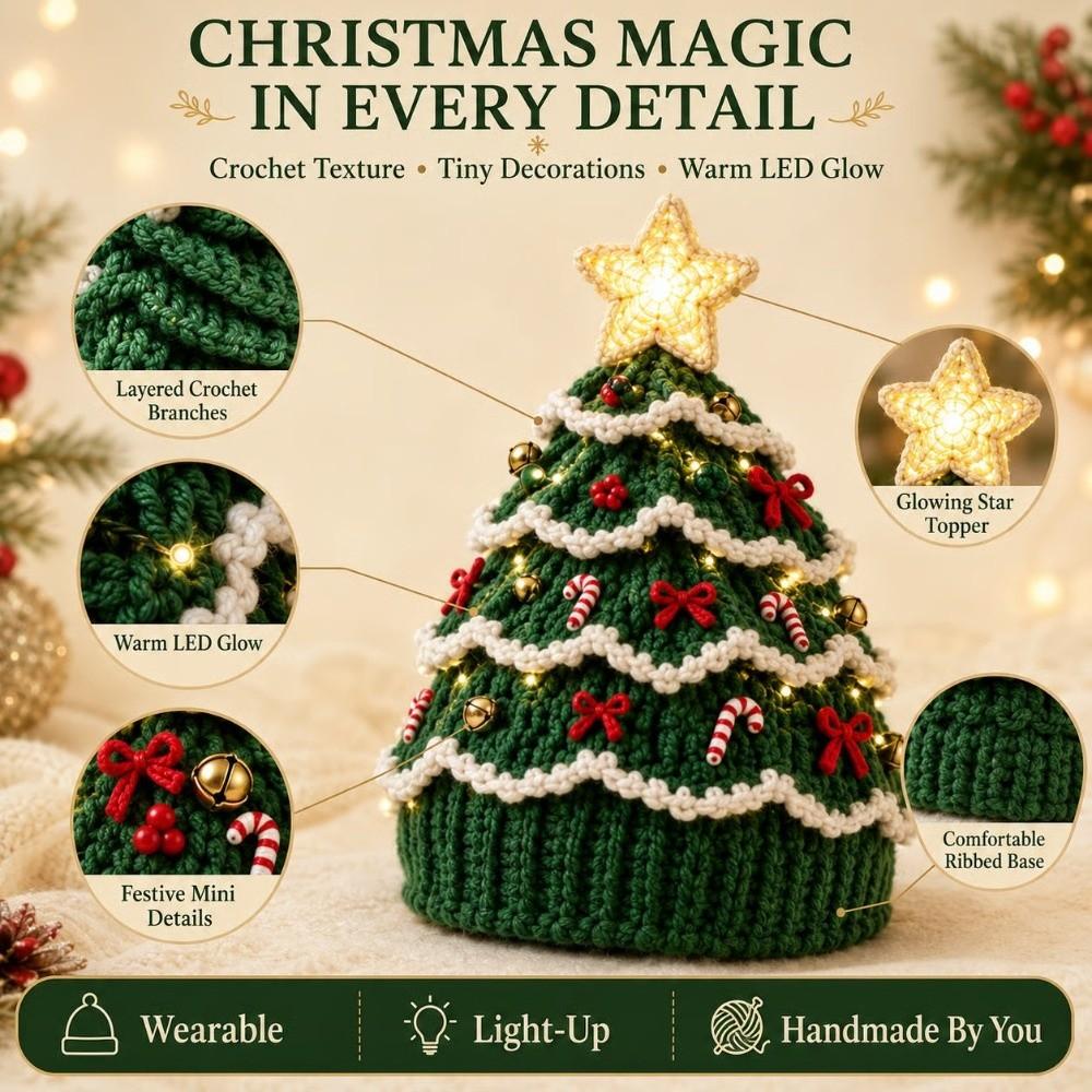 Colorful Handmade Beanie Knitting Hat Set X-mas Tree DIY Hand Crochet Hood Hat Beginners