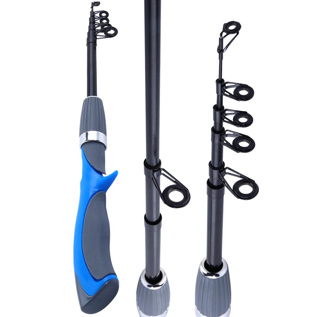 Fishing Rod Spinning 1.5m Blue Gun Handle Telescopic Portable Traveling Carbon Fishing Rod Pole