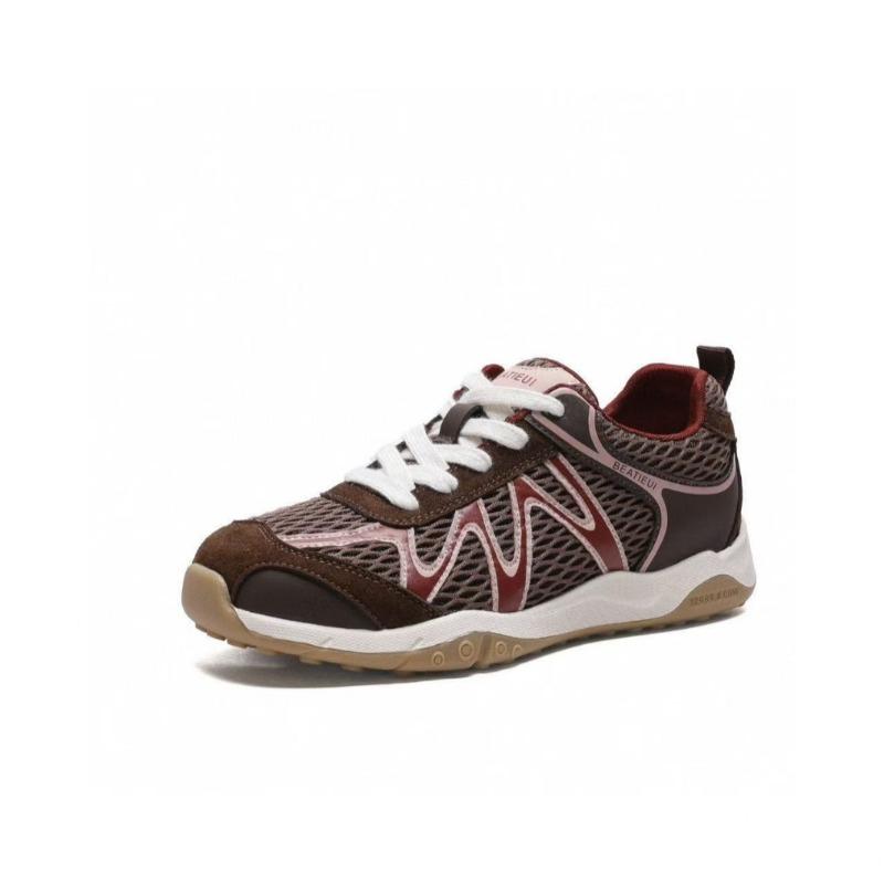 Leather Mesh Women's Early Autumn New Round Head Thick Sole Breathable Casual Sports Shoes Tide