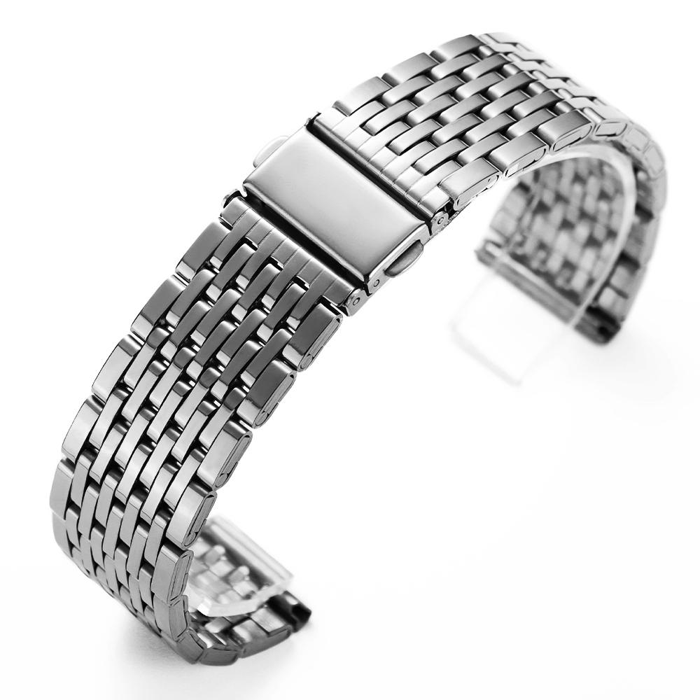 Silver Stainless Steel Watch Band 18mm 20mm 22mm Replacement Strap Double Press Folding Clasp Metal Watch Bracelet for Men Women