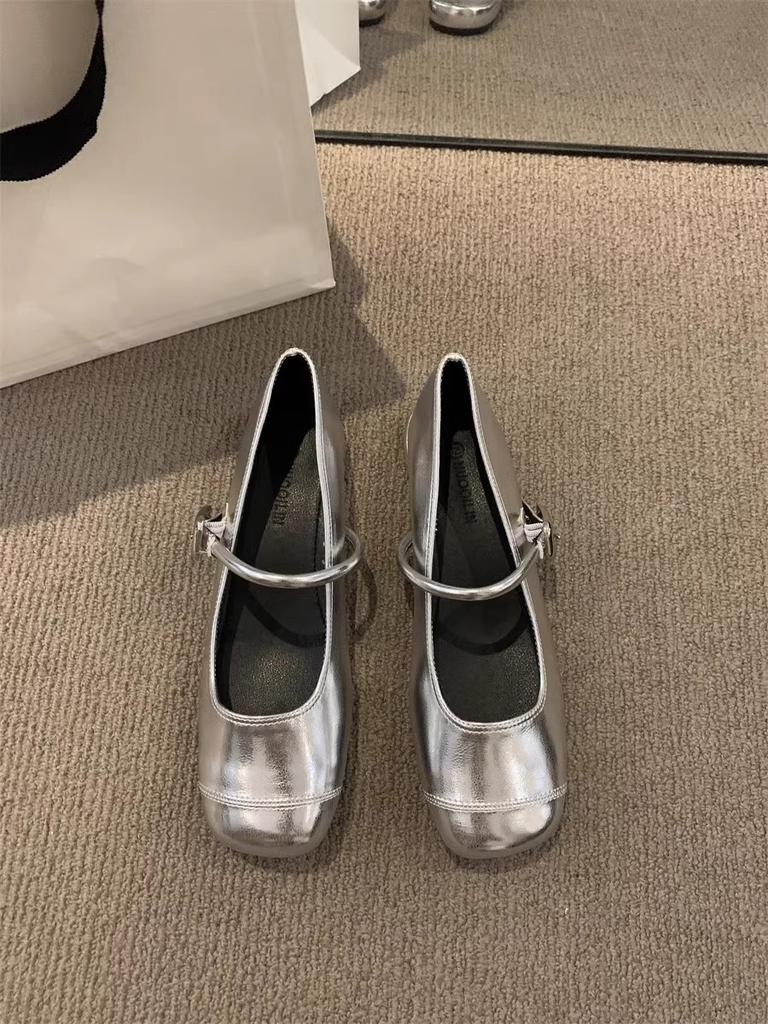 Silver Mary Jane Shoes for Women Spring New Flat Shoes Fashion Shallow Ladies Mary Jane Ballerinas Flat Heel Casual Ballet Shoes