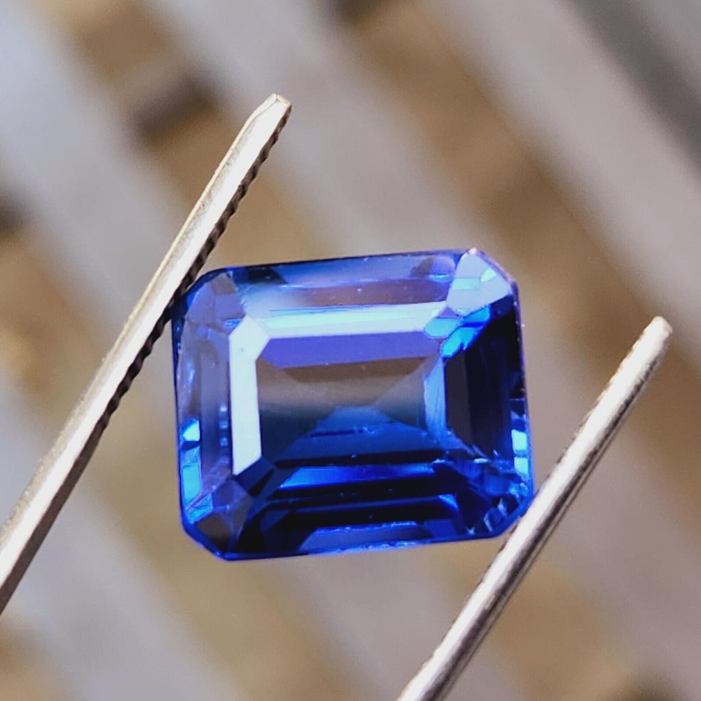 10 Cts Heated Ceylon Blue Sapphire Emerald Cut Certified Loose Gemstone
