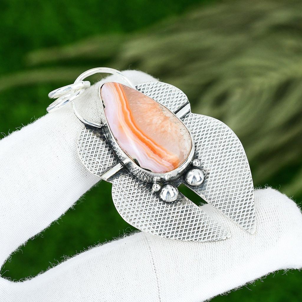 925 Silver Botswana Agate Gemstone Handmade Wife Handcrafted New Pendant Jewelry