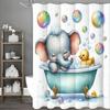 Little Elephant Bath Tub Yellow Duck Bubble Shower Curtain, Bathroom Decorative Shower Curtain, Waterproof Shower Curtain with H
