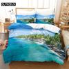 3D Digital - Printed Seaside Beach - Themed Queen - Sized Duvet Cover Set with Fashionable Design for Bed Linen